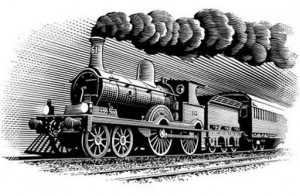 Создать мем: старинный поезд иллюстрация, паровоз старый, паровоз 1861