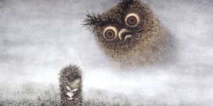 Create meme: hedgehog in the fog cartoon 1975, hedgehog in the fog illustration, hedgehog in the fog owl