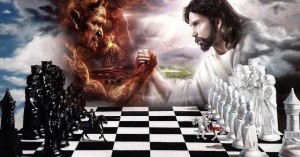 Создать мем: бог и дьявол, игра в шахматы, противостояние добра и зла