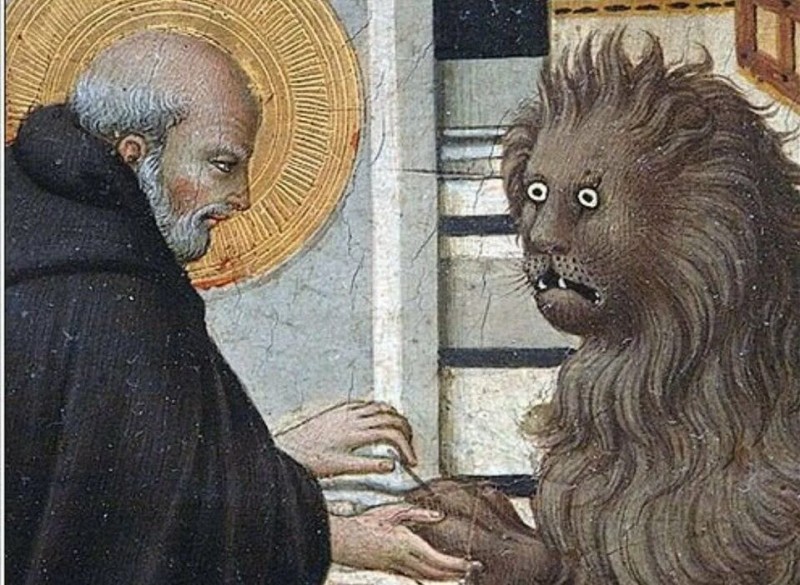 Create meme: Sano di Pietro St. Jerome and the lion, St. Jerome and the lion of the Middle Ages, suffering middle ages Leo