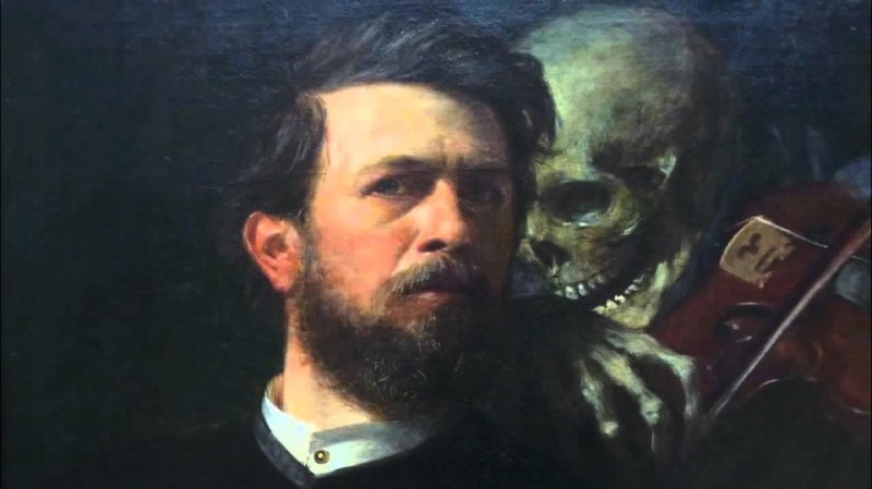 Create meme: Self-portrait with death by Arnold Becklin, Becklin self-portrait with death, Arnold Becklin self-portrait with death