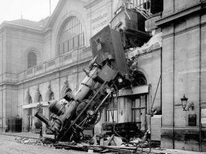 Create meme: wreck Montparnasse 1895, steam train crash at the Gare Montparnasse, the crash at the Gare Montparnasse