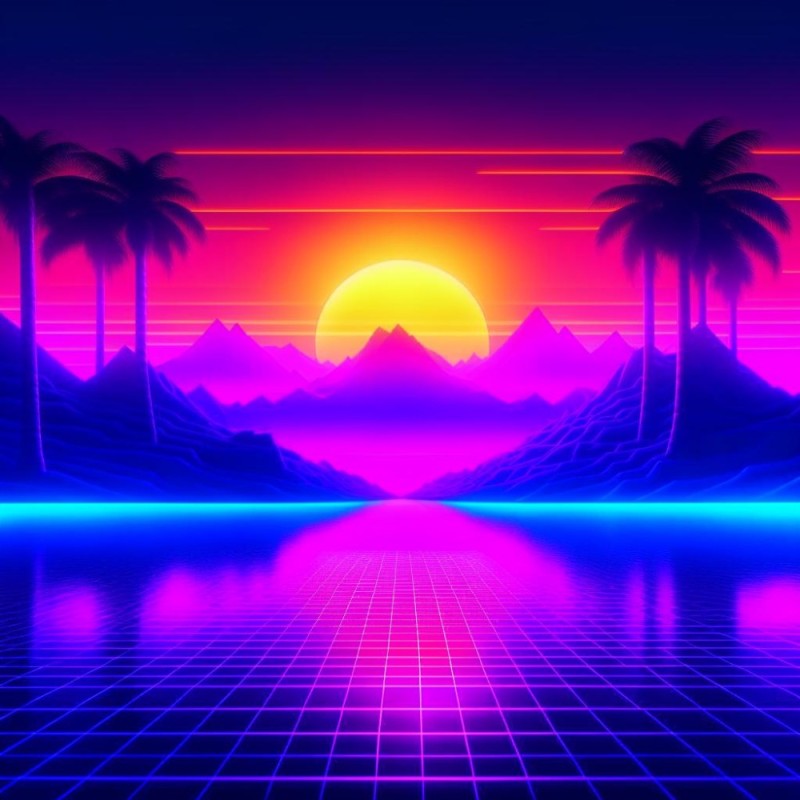 Create meme: neon sunset, syntwave background, retrowave