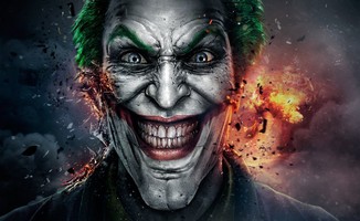 Create meme: The joker in the background of the explosion, the face of the Joker, the Joker the Joker