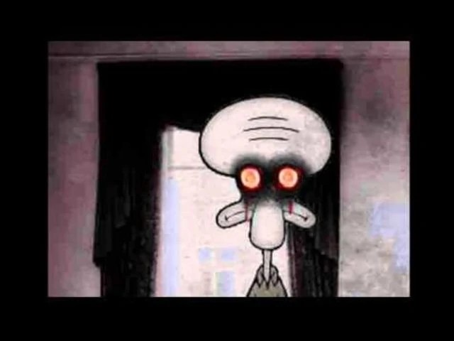 Create meme: squidward kripipasta, Squidward with red eyes, squidward