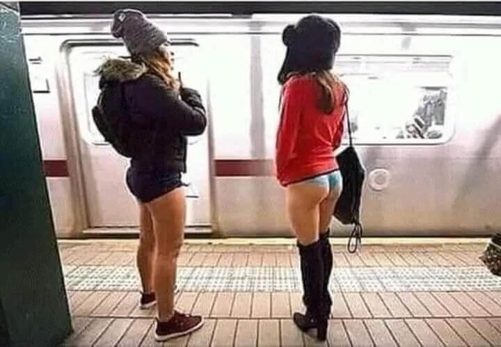 Create meme: in the subway without pants, No pants subway ride moscow, the girl without pants