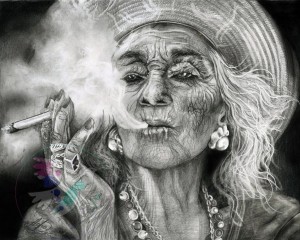 Create meme: Smoking woman, my grandmother smokes a pipe