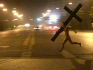 Create meme: photo of boy with cross, people with a cross MEM, the guy runs with a cross