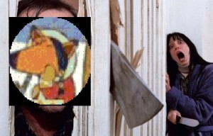 Create meme: here's johnny, blurred image, meme axe in the door