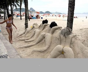 Create meme: Copacabana figures from the sand, Copacabana beach nudists, funny pictures on the beach