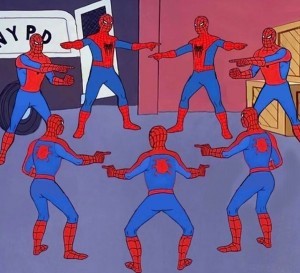 Создать мем: мем 2 человека паука, 3 человека паука мем, человек-паук