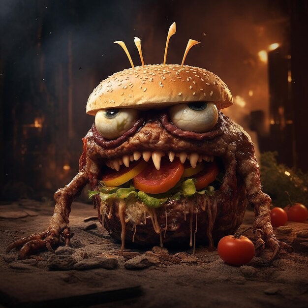 Create meme: zombie burger, burger with eyes, Burger 