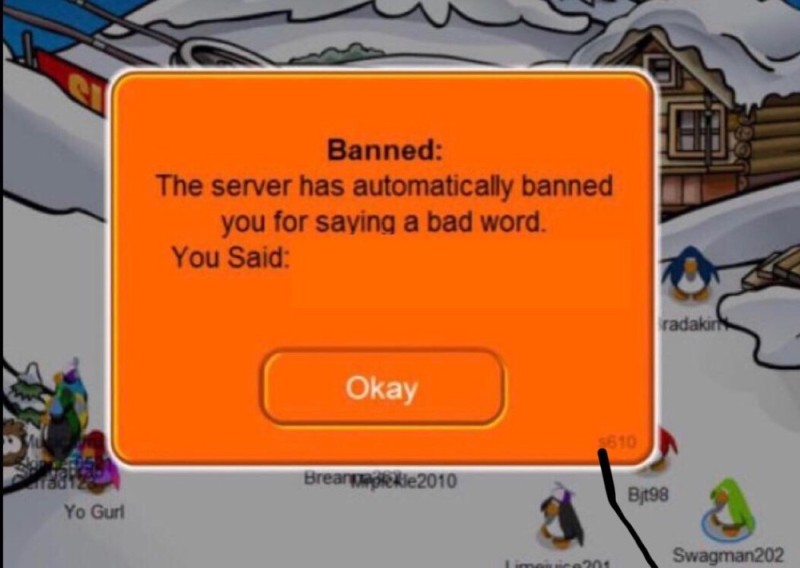 Create meme: text , disney s club penguin, penguin ban