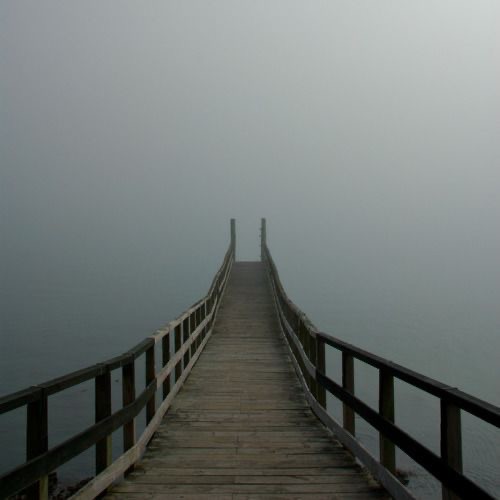 Create meme: bridge in the fog, the bridge going into the fog, To nowhere