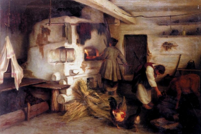 Create meme: V.M.Maksimov - peasant hut 1869, peasant hut of the 19th century oven, peasant hut