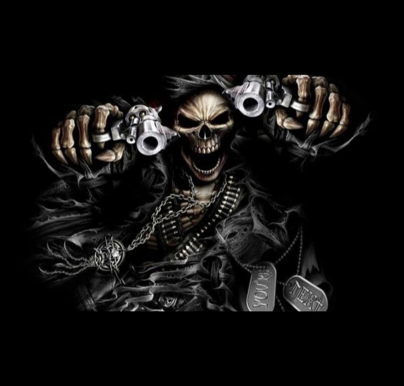 Create meme: cool skeleton with a gun, angry skeleton , brutal skeleton