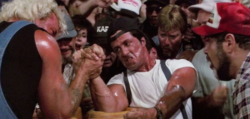 Create meme: Sylvester Stallone , With all my might, Sylvester Stallone Arm Wrestling movie
