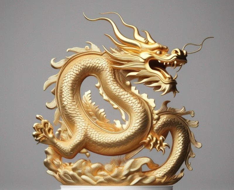 Создать мем: дракон фэн шуй, дракон золотой, статуя золотого дракона китай