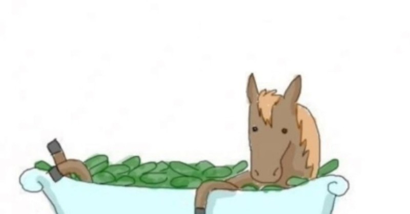 Create meme: horse in a tub with cucumbers, horse in the bathroom with cucumbers, peekaboo 