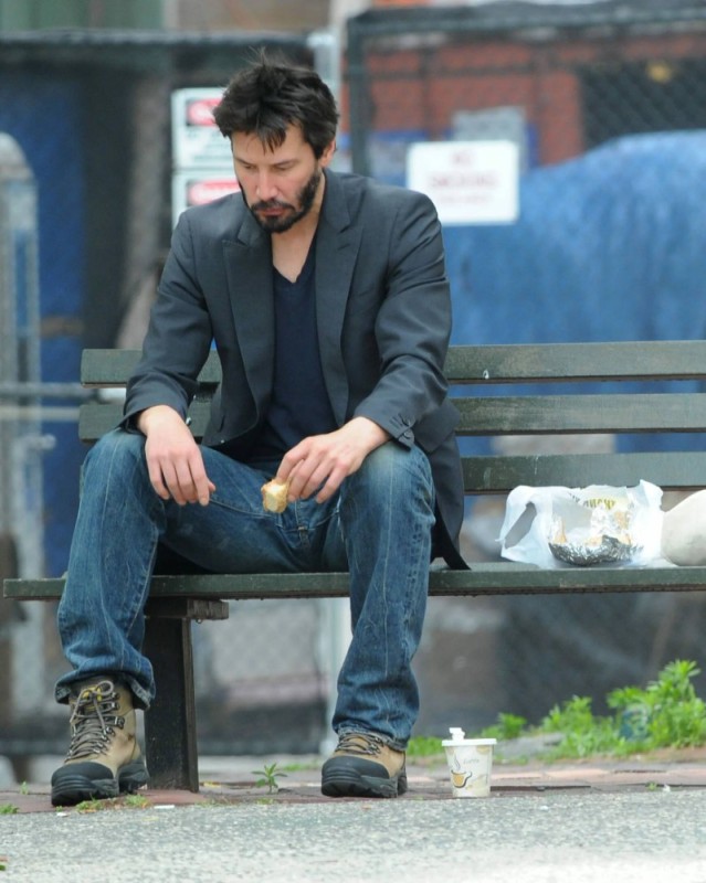 Create meme: Keanu Reeves on a bench, actor Keanu Reeves , Keanu Reeves on the bench