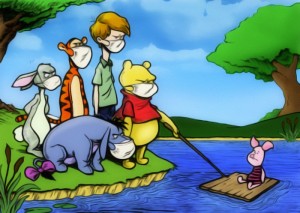 Create meme: swine flu, Piglet on a raft swine flu, swine flu Winnie the Pooh