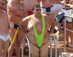 Создать мем: толстый мужик в стрингах, толстяк в купальнике, толстый мужик в купальнике