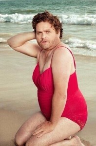 Create meme: Zach Galifianakis in swimsuit