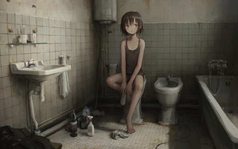 Create meme: shion (mirudakemann), anime girl in the bathroom, toilet art