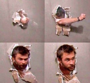 Create meme: Chris Hemsworth breaks down the wall meme, Chris Hemsworth breaks through the wall, hemsworth breaks the wall