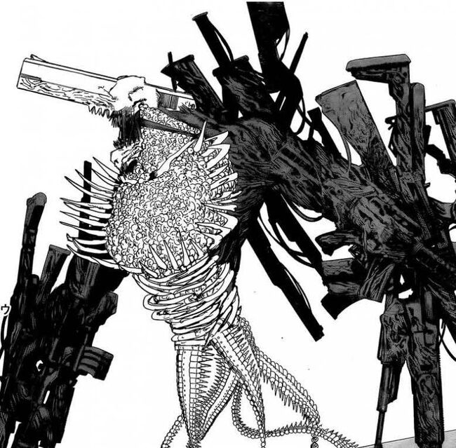 Create meme: gun devil, demon cannon man chainsaw, cannon demon chainsaw man