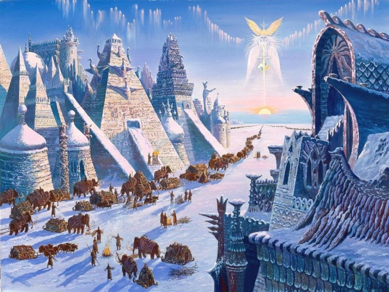 Create meme: Vsevolod Ivanov paintings of hyperborea, hyperborea and atlantis, Hyperborea 