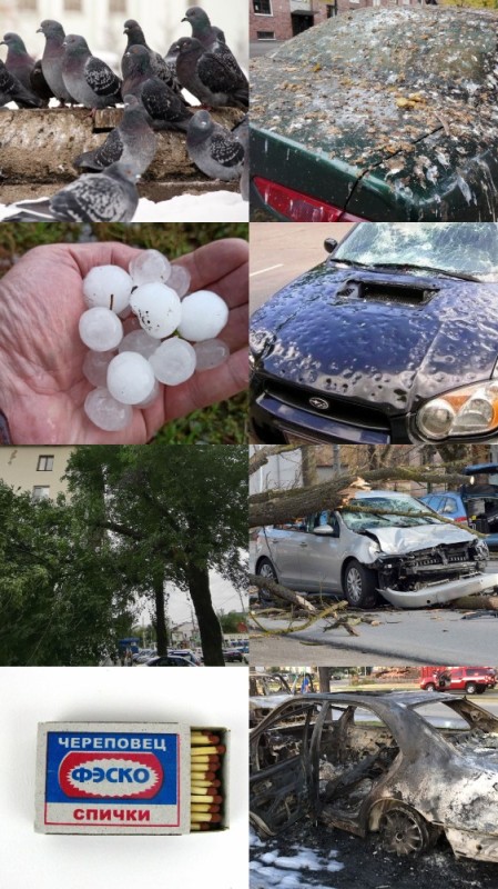 Create meme: hail in, car after hail, The car was hit by hail