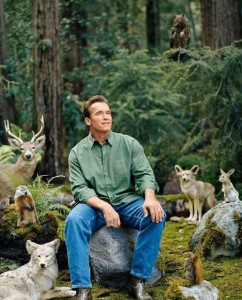 Create meme: Arnold Schwarzenegger in nature, Schwarzenegger in the woods