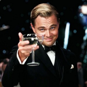 Create meme: let's drink a toast to those, DiCaprio Gatsby, the great Gatsby Leonardo DiCaprio with a glass of