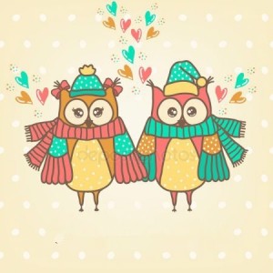 Create meme: a pair of owls, illustration, owl with heart