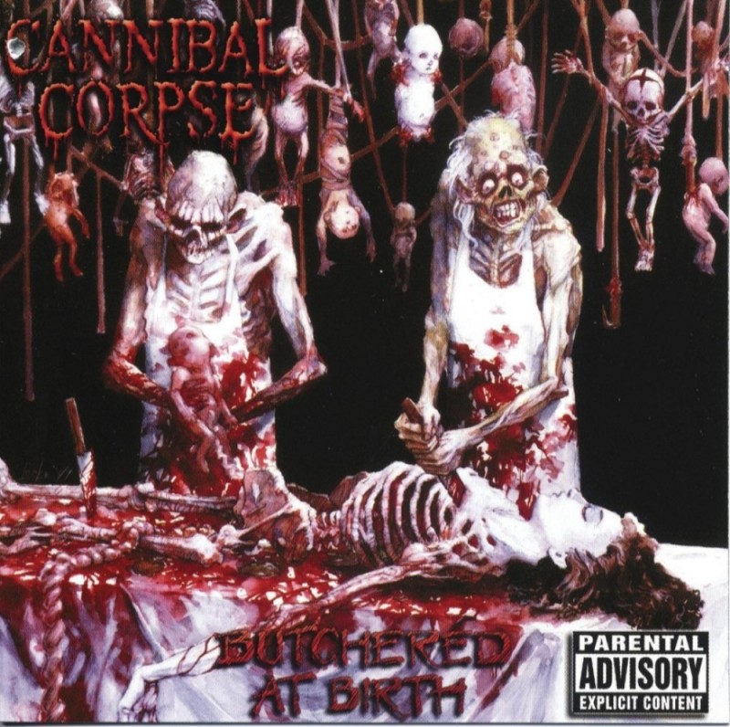 Создать мем: группа cannibal corpse, cannibal corpse bloodthirst 1999, cannibal corpse butchered at birth обложка