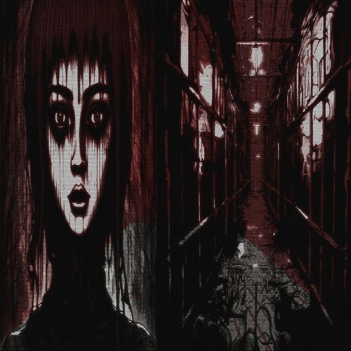 Create meme: Junji Ito model collection, creepy backgrounds, Kayako Saeki Curse 3