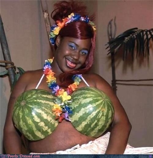 Create meme: a negro with a watermelon on his head, watermelon is funny, The black woman is funny