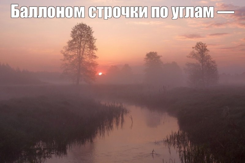 Create meme: At dawn, dawn on the river, There is fog over the river