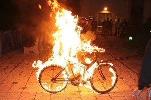 Create meme: burning man, burn, bike on fire