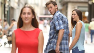 Create meme: another woman, the guy was staring at another girl rainbow r6, a man and a woman