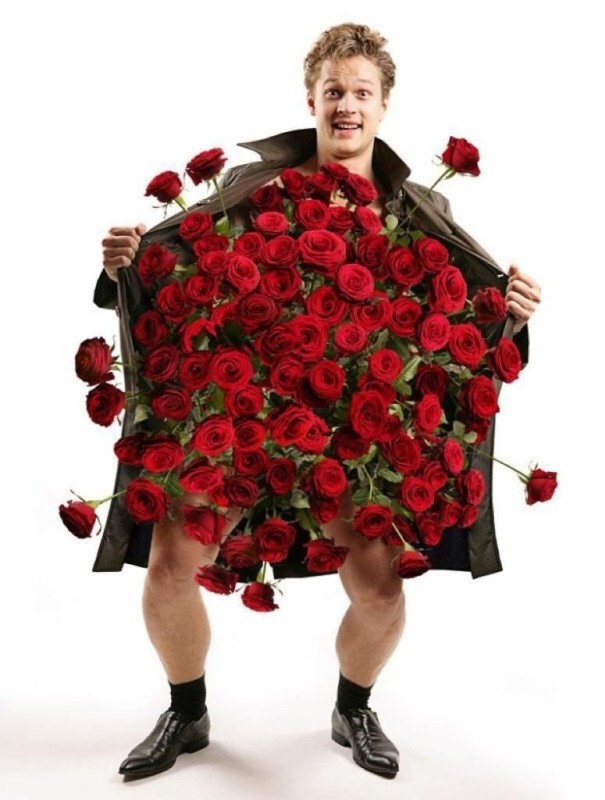 Create meme: man with flowers, bouquet , happy birthday to a woman funny