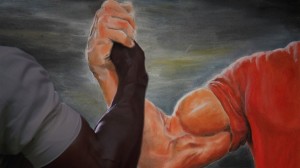 Create meme: meme two hands arm wrestling, handshake, arm wrestling meme