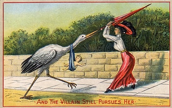 Create meme: contraception, vintage stork postcards, childfree 