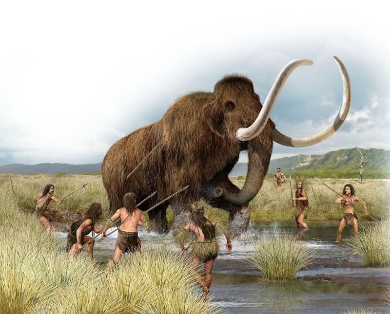 Create meme: mammoth, hunting mammoths of primitive people, the hunt of ancient people for a mammoth