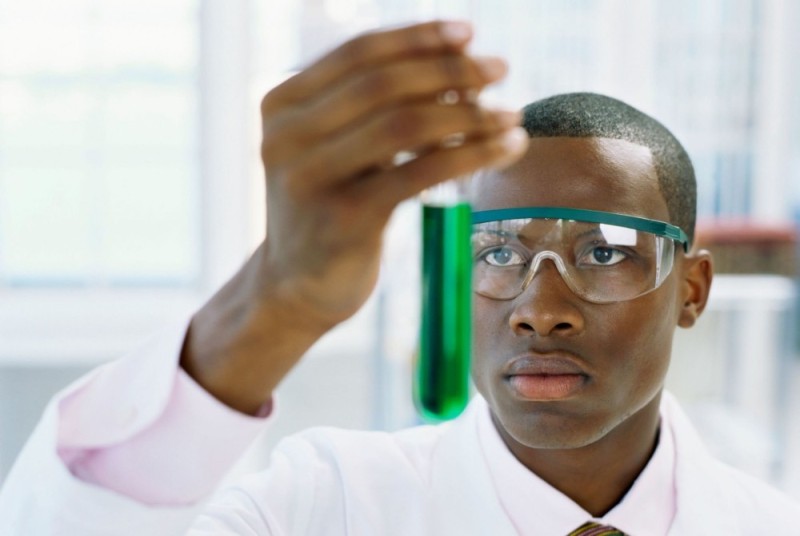 Create meme: chalk Board, scientist with a test tube, scientist meme