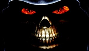 Create meme: scary skull, skull, the skull in the hood