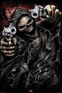 Создать мем: череп с пистолетами, крутые черепа, злой скелет