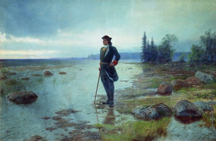 Create meme: Peter the Great on the banks of the Neva, Peter the Great on the shore of the desert waves, painting Peter the Great