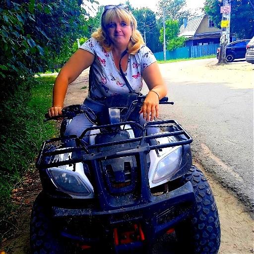 Create meme: girl , atv stealth 500 gt, ATV in the forest